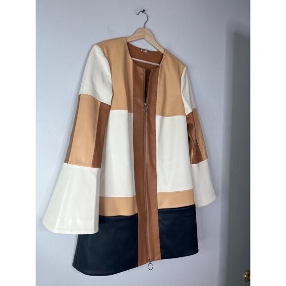 NWT Alexis Long Sleeve Vegan Leather Cameron Mini Dress Color Block Size: Large - Picture 3 of 9